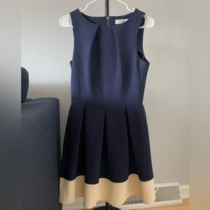 Size 12 Navy blue A-line dress with ivory band